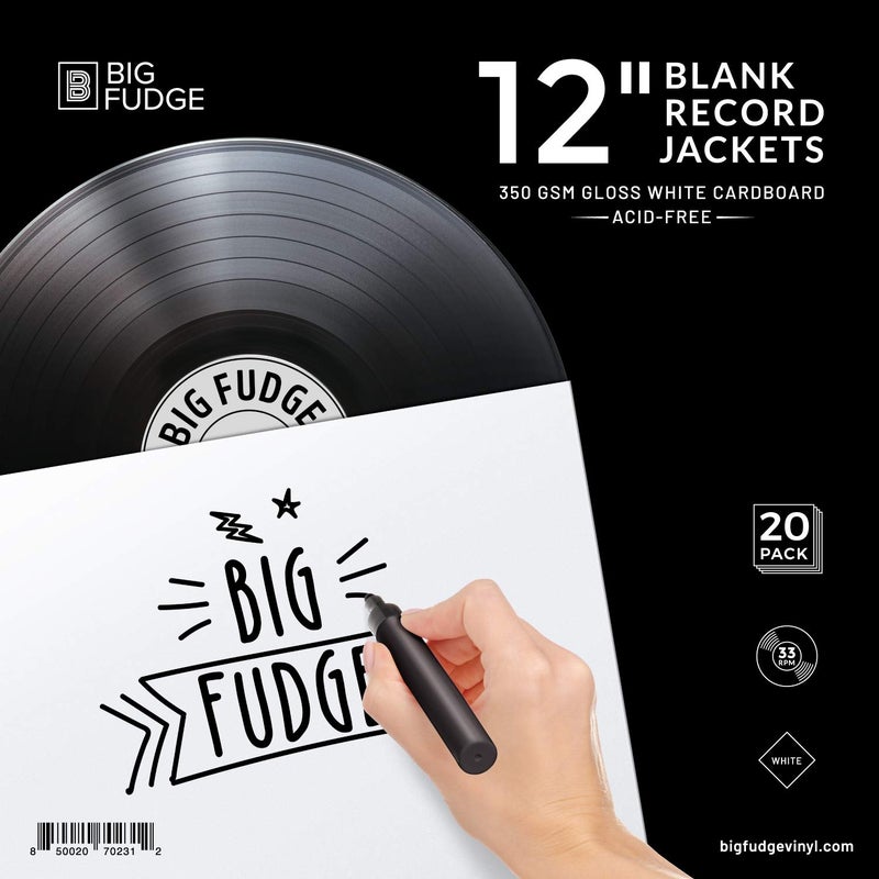 BIG FUDGE Pro Blank Album Jackets. 20 Album Covers (350gsm) Record Jackets. 12 Inch LP Vinyl Cover for Vinyl Record Inner Sleeves and Outer Sleeves. LP Jacket Covers, Cardboard Record Covers (White) - Image 1